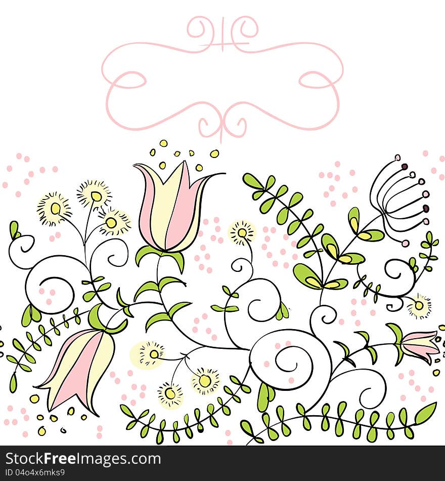 Pink botanical border with plants. Pink botanical border with plants