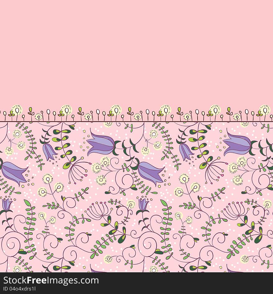 Pink botanical border with plants. Pink botanical border with plants