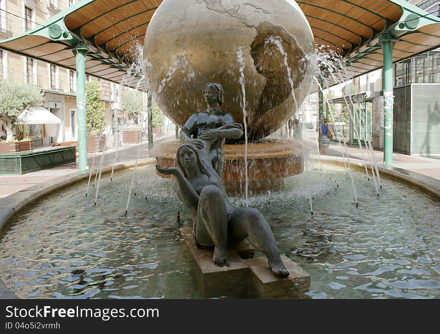 Fountain on square Spain in Valladolid, Castilla y Leon, Spain