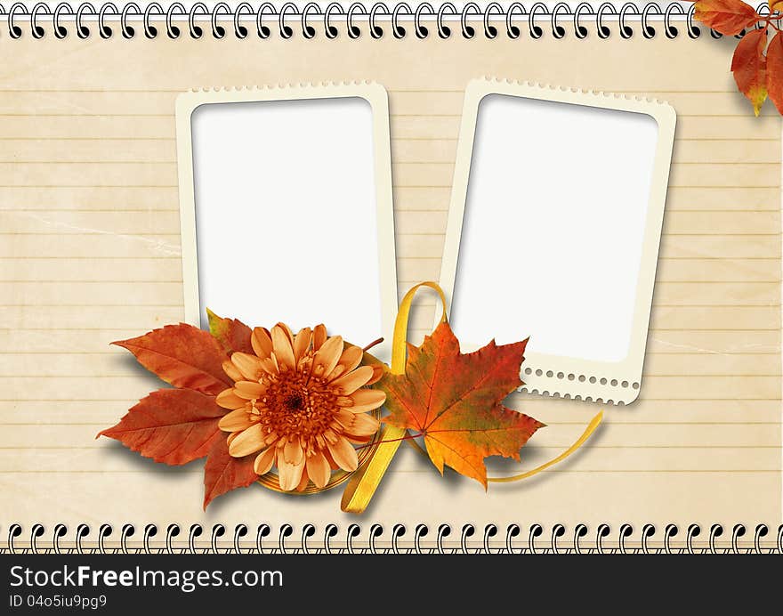 Victorian background with old photo-frame and autumn leaves, . family album. Victorian background with old photo-frame and autumn leaves, . family album