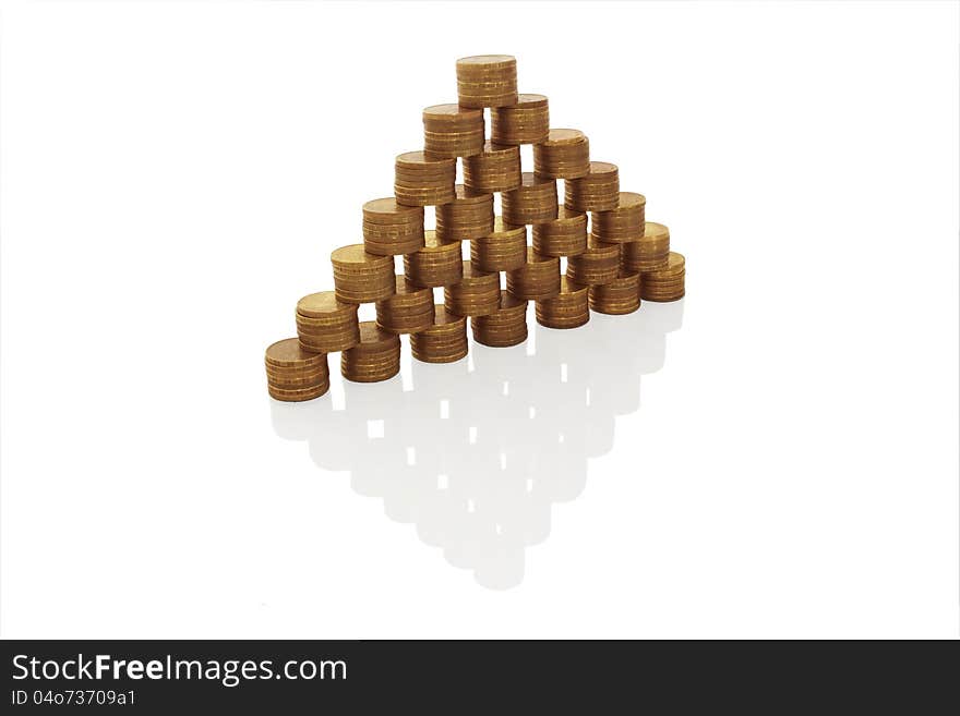 Pyramid made of coins on white background. Pyramid made of coins on white background