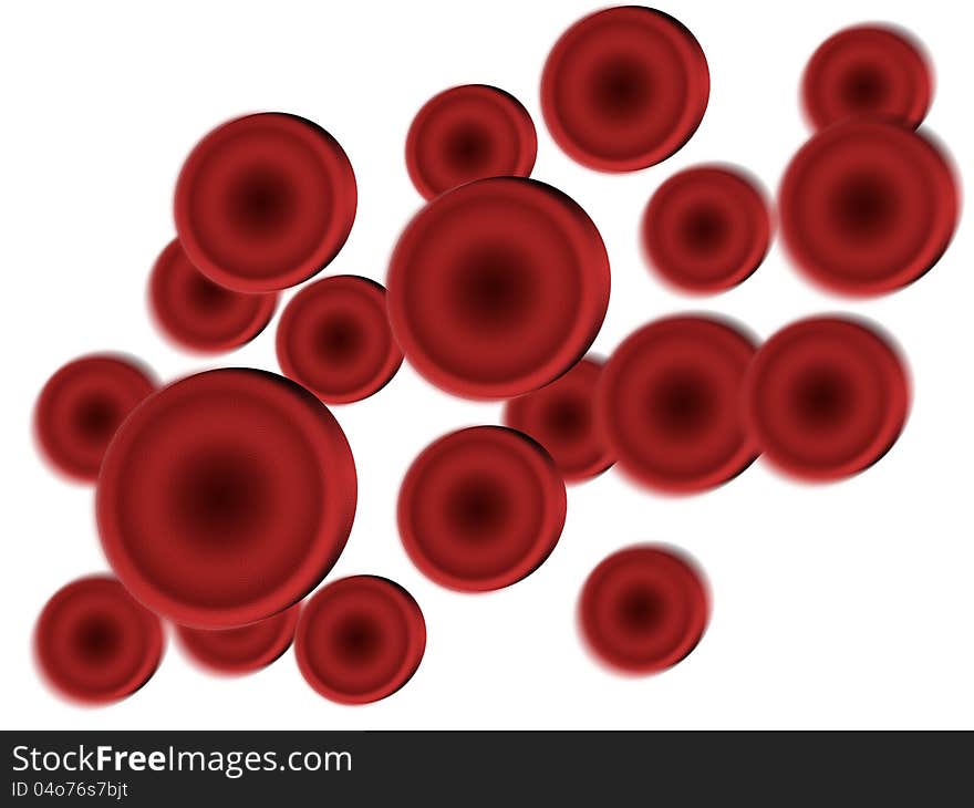 Abstract streaming blood cells isolated on white.