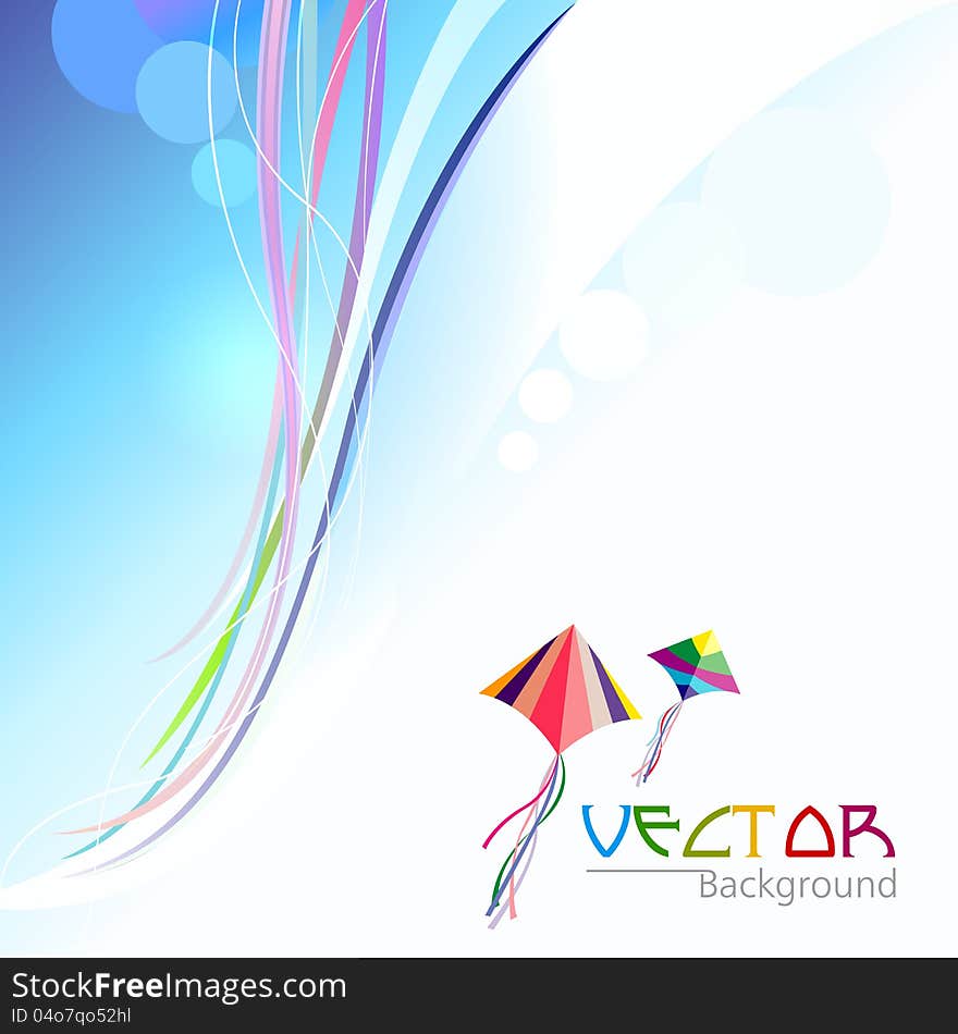 Colorful kites flying in abstract colorful sky. Colorful kites flying in abstract colorful sky