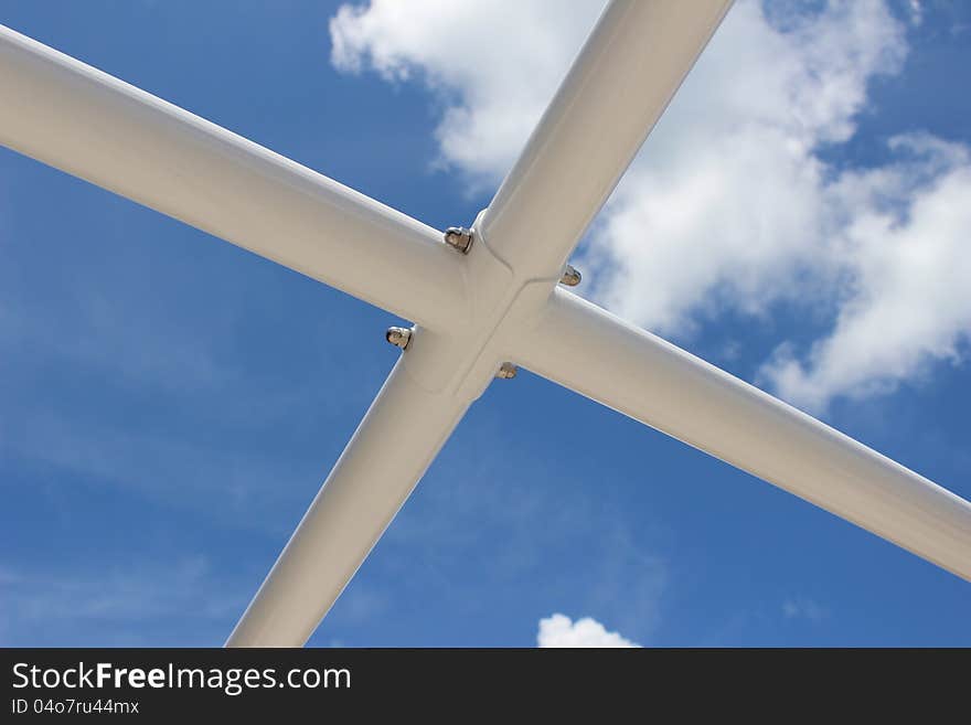 Steel structure with blue sky background on shiny day