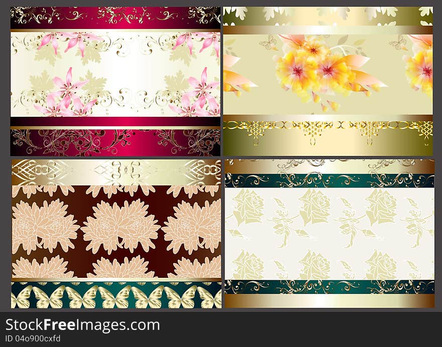 Vector set of four seamless wallpaper design elements. Vector set of four seamless wallpaper design elements