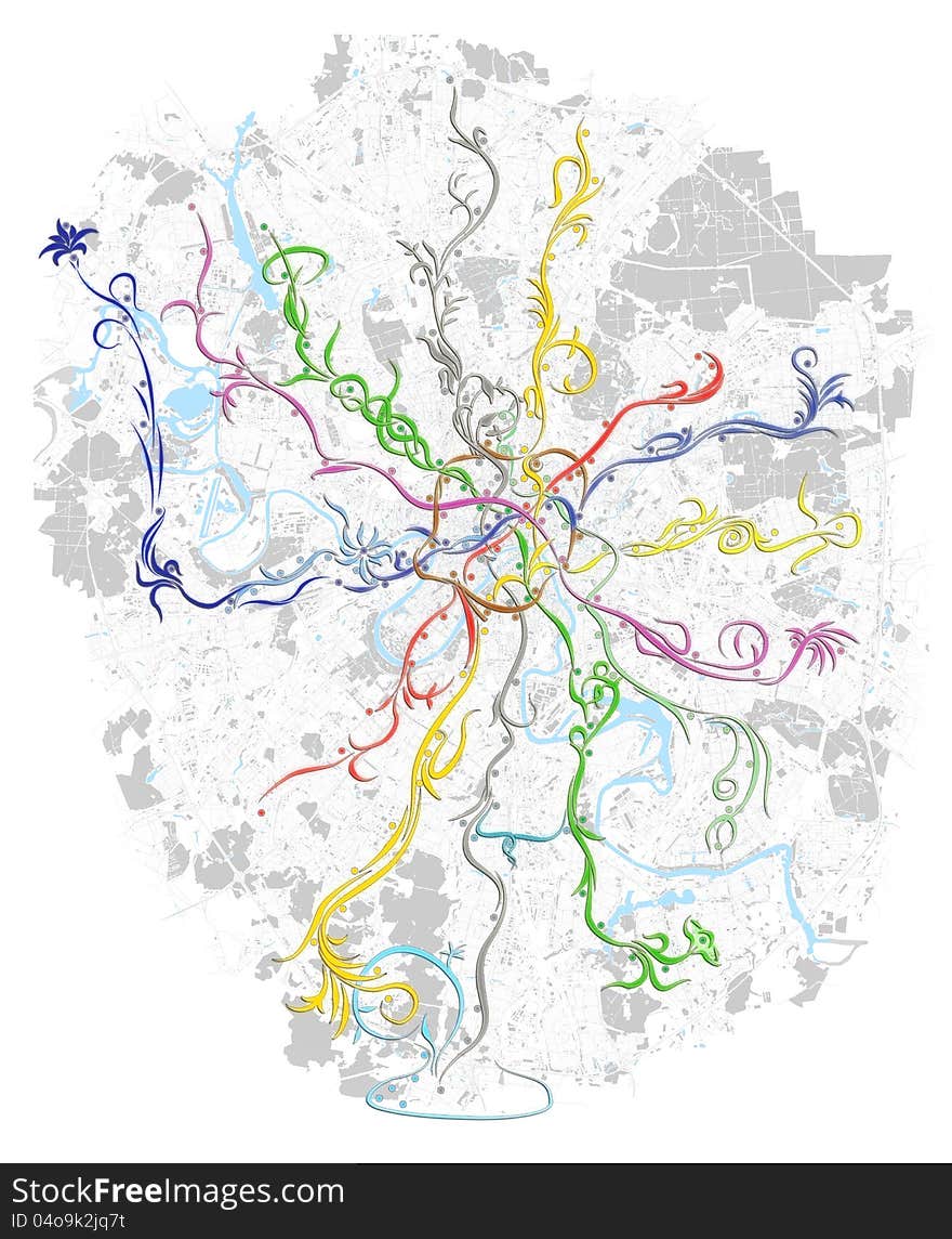 Fancy metro map of Moscow on black background