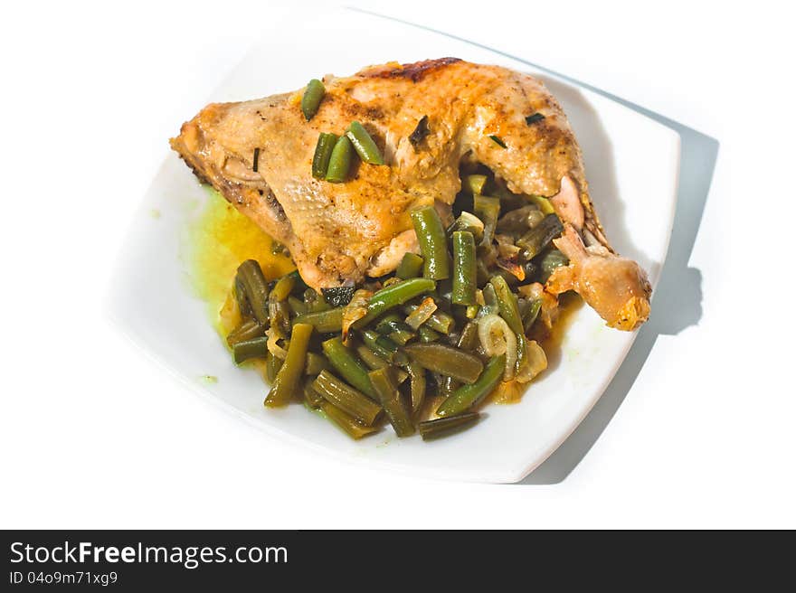 Fried Chicken Leg With French Beans