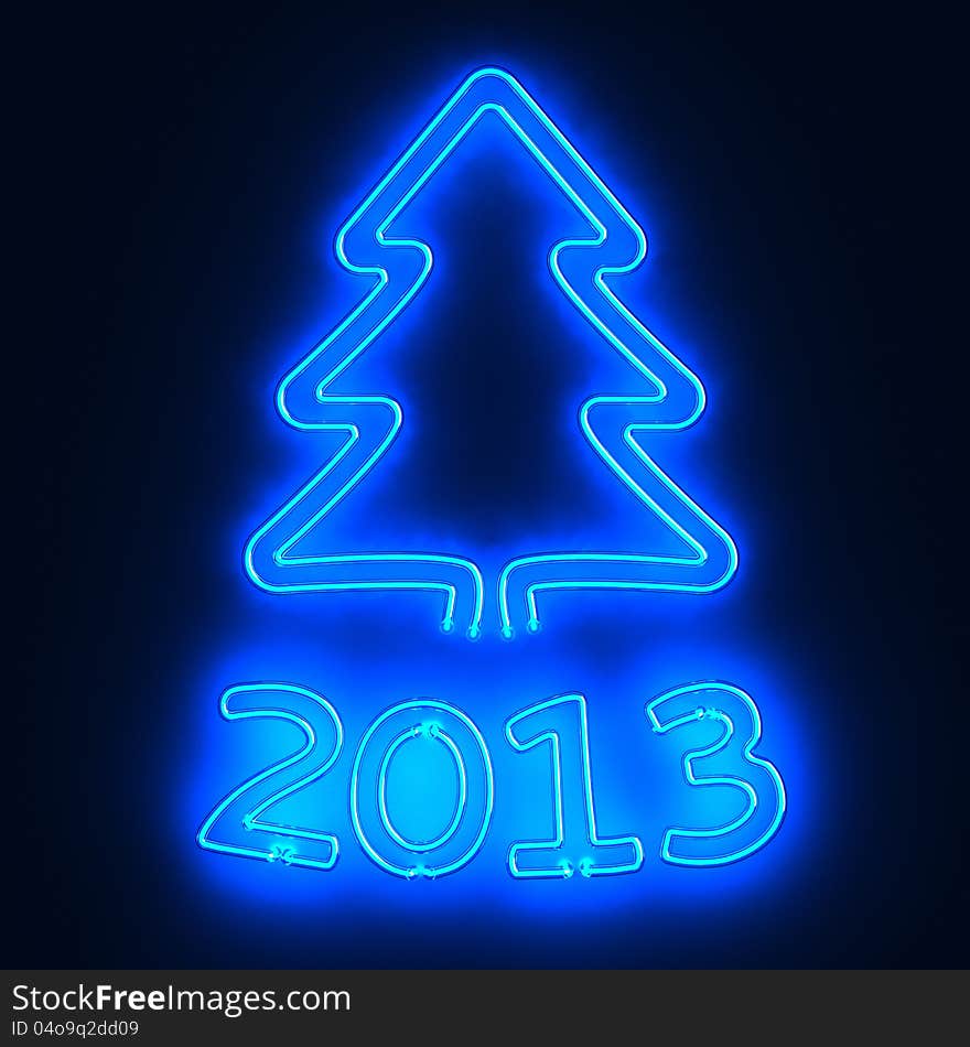 Glowing neon sign 2013 and christmas tree. Glowing neon sign 2013 and christmas tree