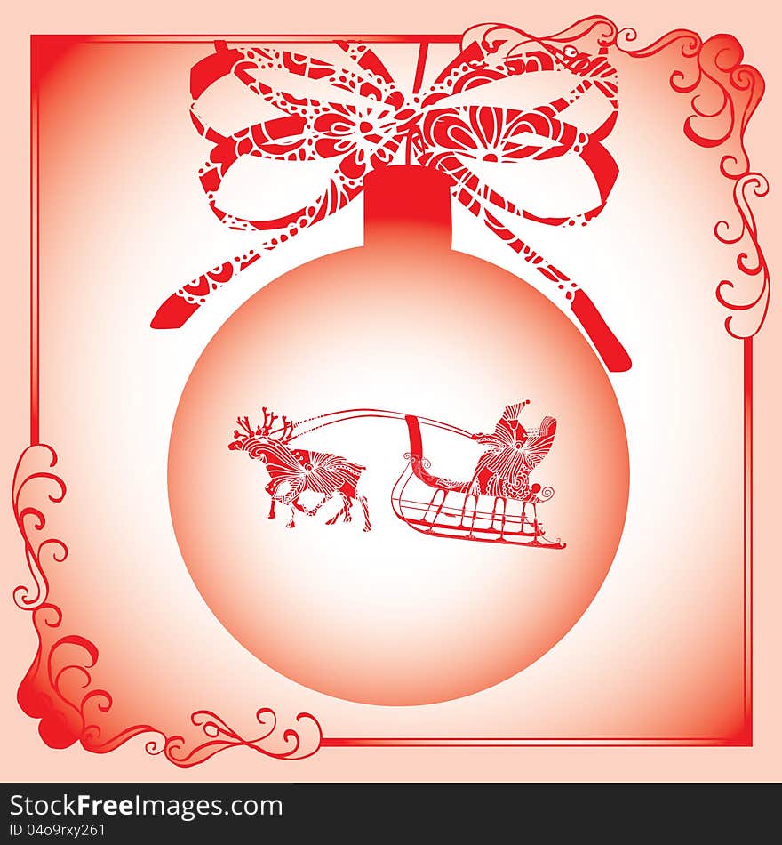 Red Christmas card with Santa`s sleigh