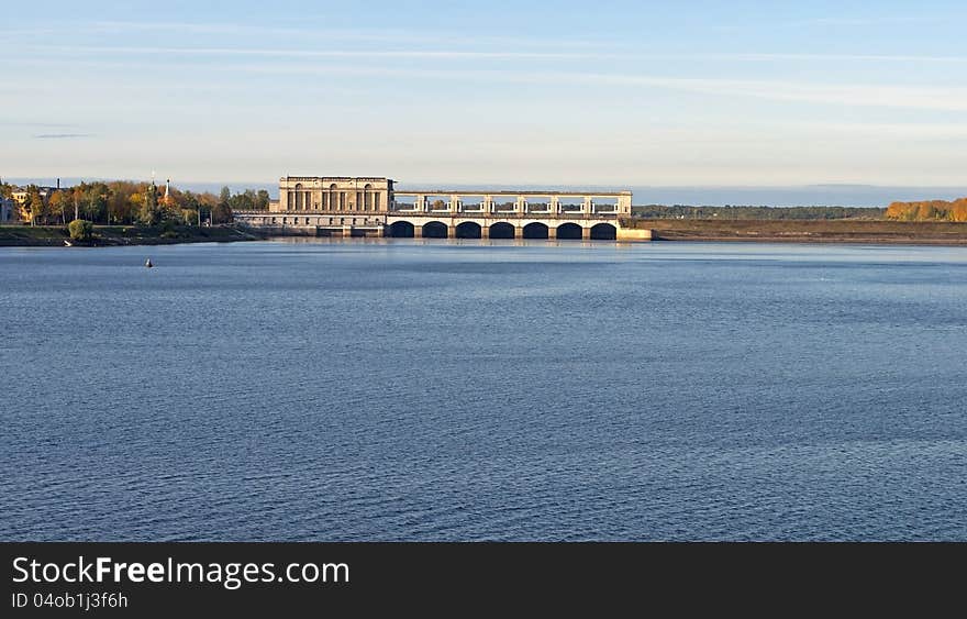 View of the Volga and Uglich hydroelectric power plant, Russia. View of the Volga and Uglich hydroelectric power plant, Russia