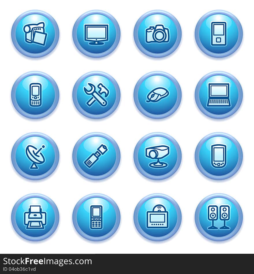 Electronics Icons On Blue Buttons.