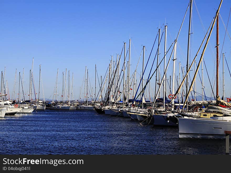 View of the marina and sailing yachts. View of the marina and sailing yachts