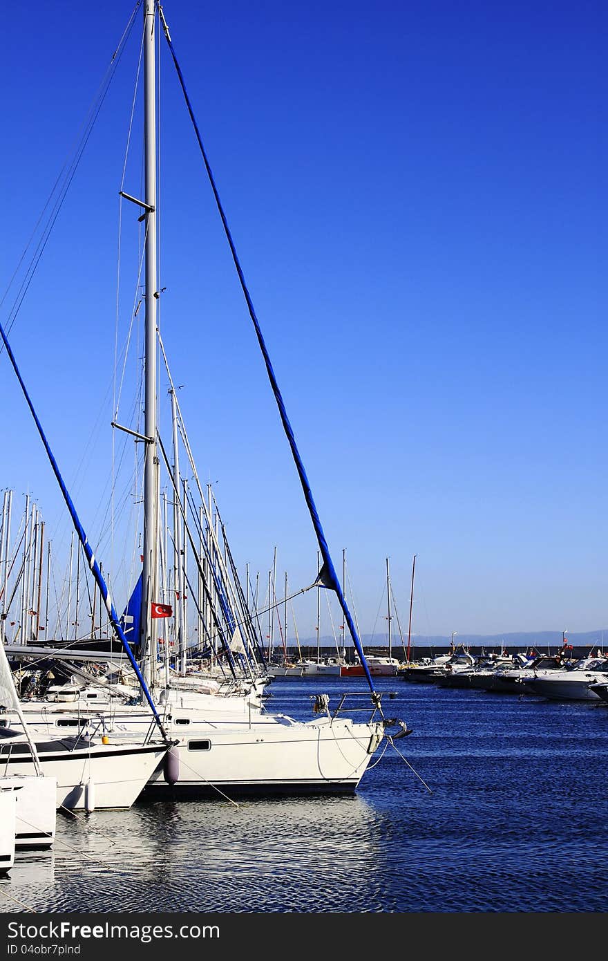 View of the marina and sailing yachts. View of the marina and sailing yachts