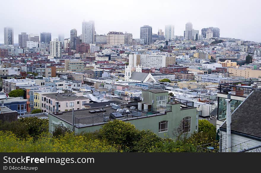 San Francisco in the Fog during the daytime. San Francisco in the Fog during the daytime