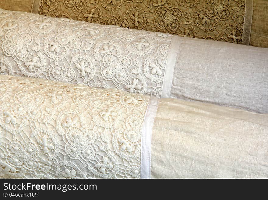 Hand-made Vintage Linen Pillow Cases with Cotton Crochet lace, all natural product