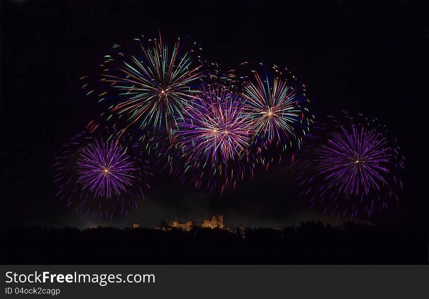 Fireworks on Carcassonne festival of 14 july 2012, France. Fireworks on Carcassonne festival of 14 july 2012, France