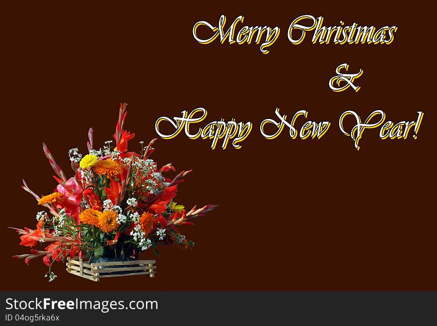 Merry christmas and happy new year on dark brown background