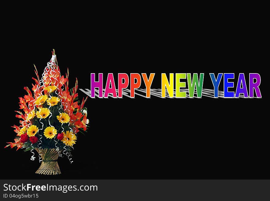 Happy new year in colorful letters over black background