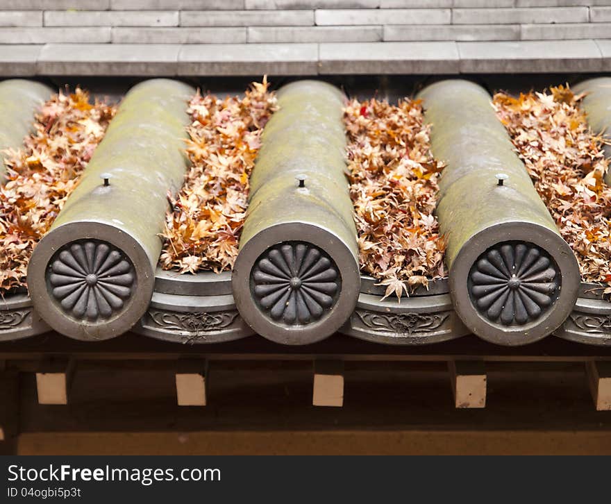 Details of the japanese temple roof in autumn. Details of the japanese temple roof in autumn