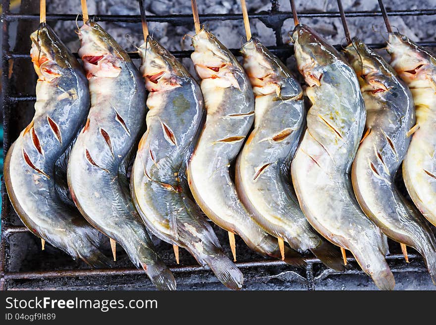 Closeup Grilled fish at thailand's market