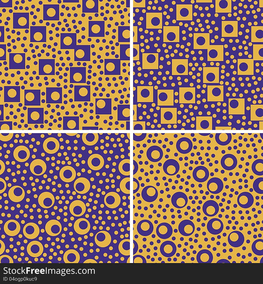 Eps10 file. Vector set of four seamless retro geometric pattern