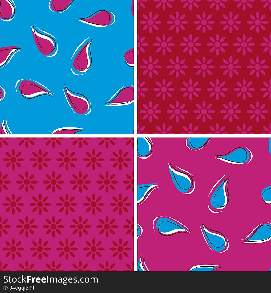 EPS10 file. Vector set of four seamless pattern with floral decoration