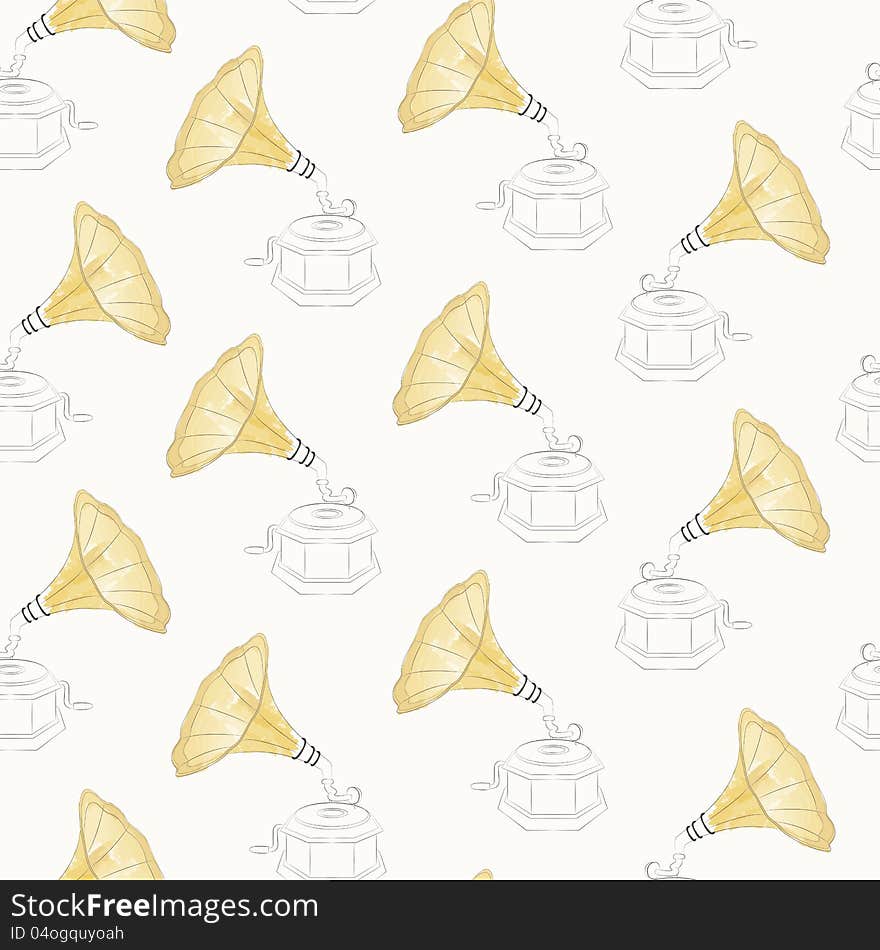 Seamless vintage gramophone pattern