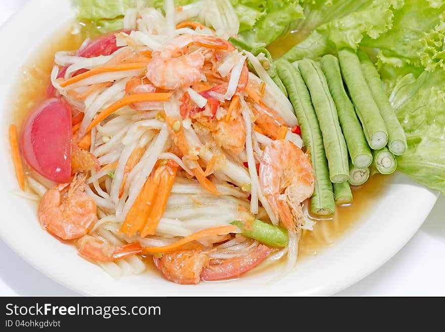 Green papaya salad thai cuisine spicy delicious, North Eastern in Thailand