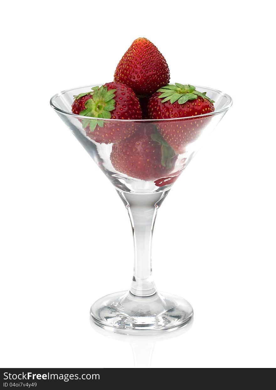 Strawberry in a glass on a white background. Strawberry in a glass on a white background