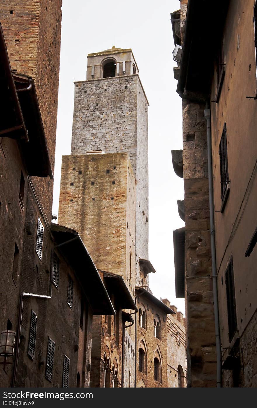 Towers and narrow streets in the medieval village of San Gimignano, Italy