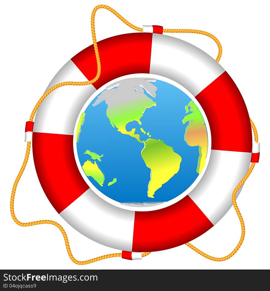 Life buoy with Earth planet isolated vector eps 8