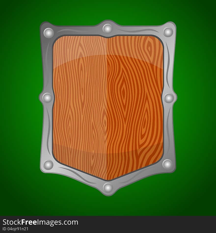 Wooden shield offering protection on green background eps 8