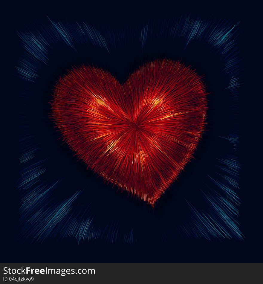 Red valentine heart on dark background Digital illustration