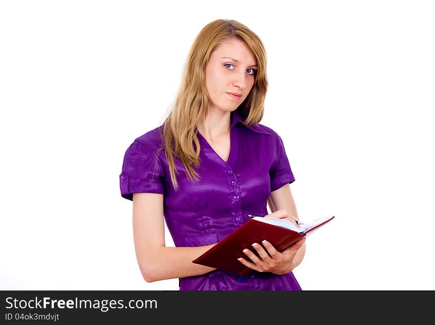 Girl student holding a notebook. Girl student holding a notebook