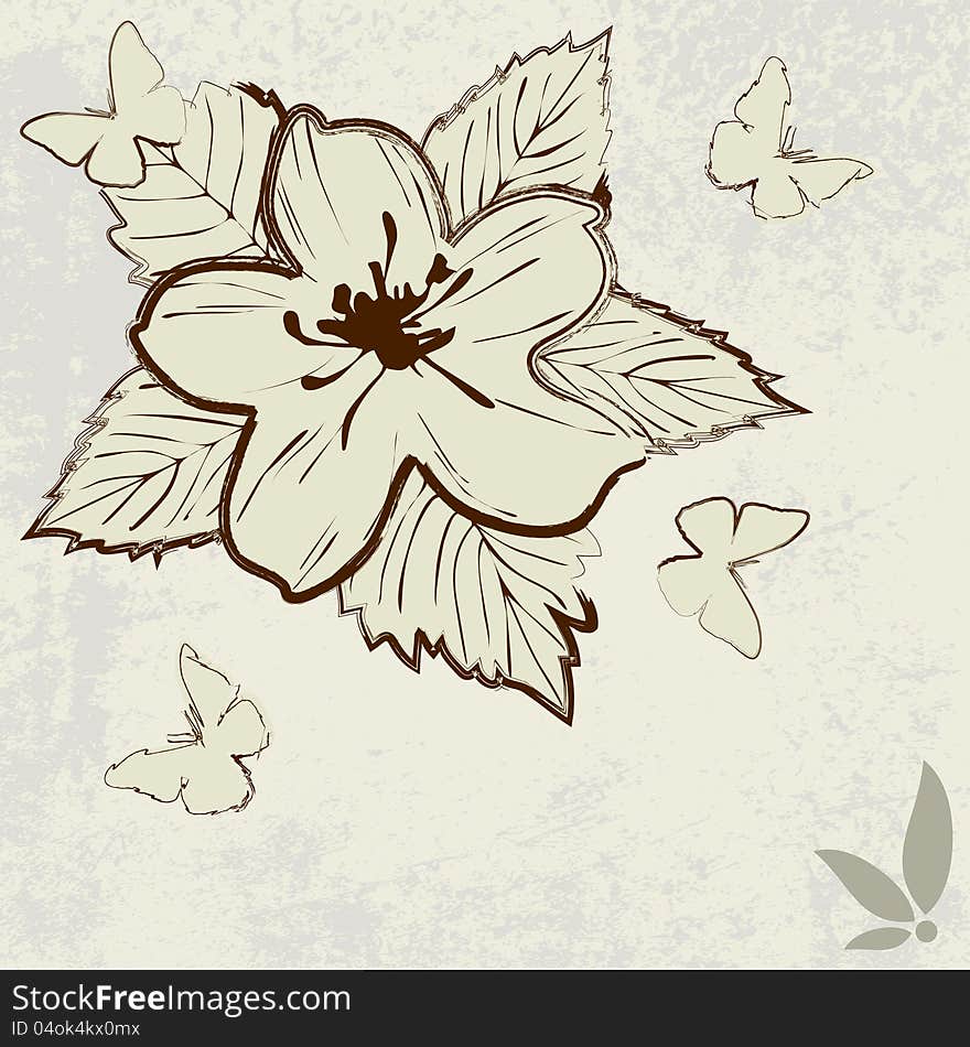 Abstract vector background in grunge style with flower and butterflies. Abstract vector background in grunge style with flower and butterflies.