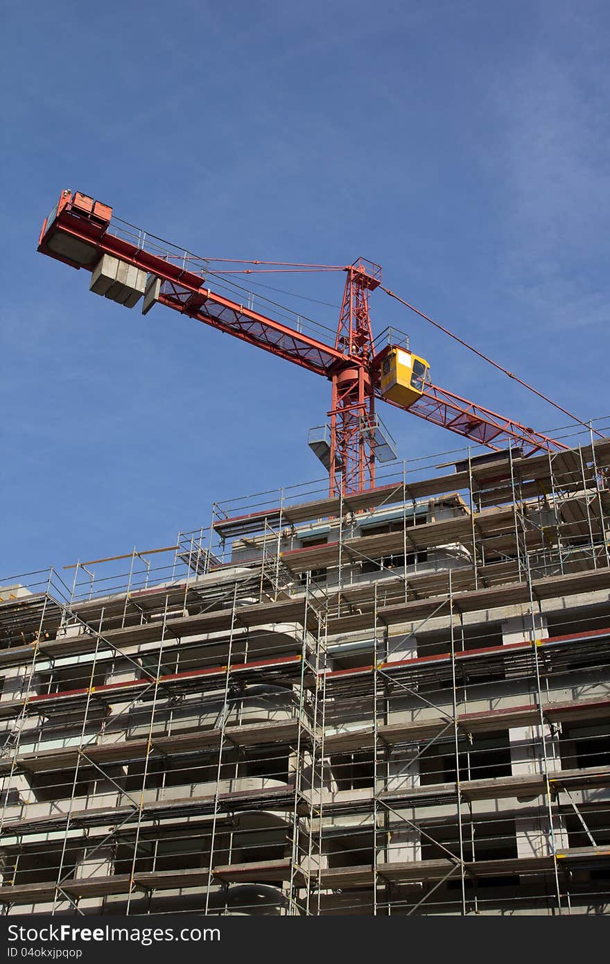 Construction Site with Crane and Building