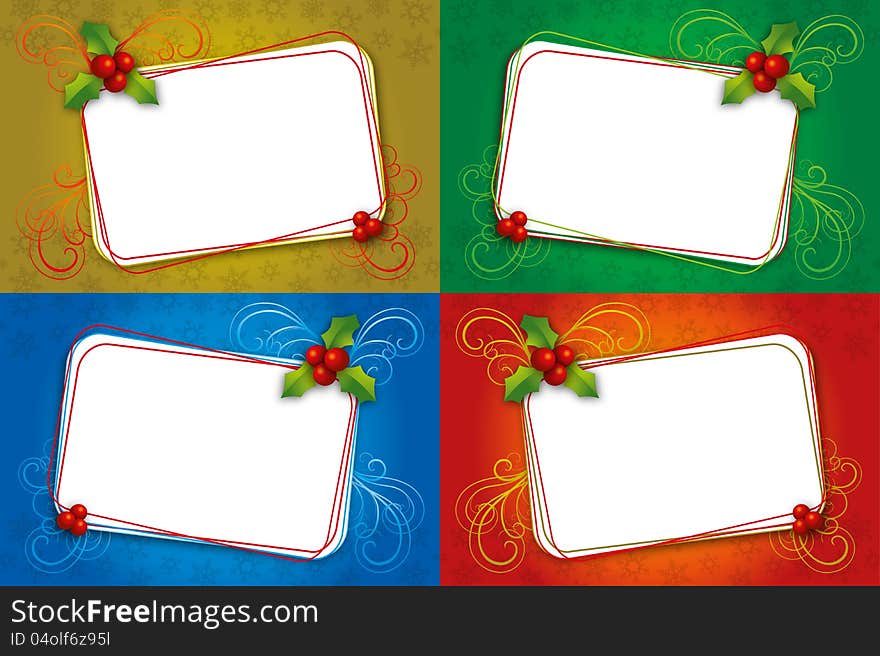 Four Christmas Card Blank Frame With Mistletoe