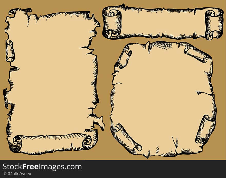 Rolls of parchment set (hands drawing )