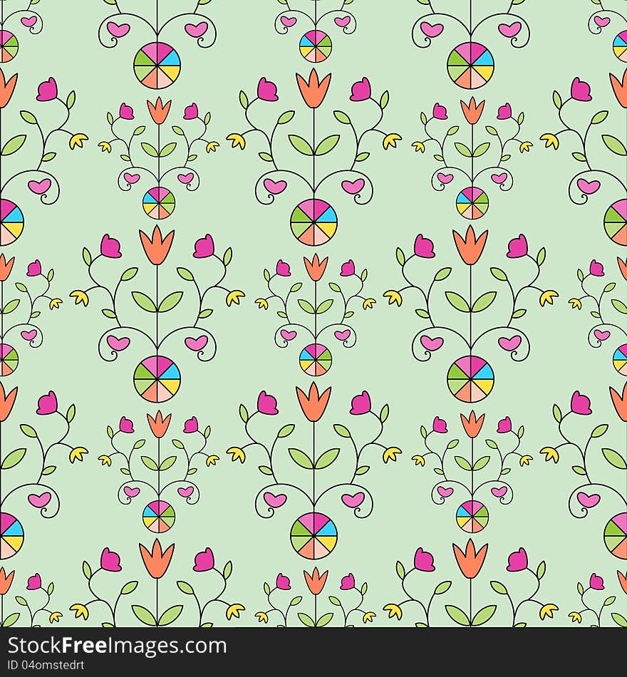 Multicolored ornamental seamless damask pattern. Multicolored ornamental seamless damask pattern