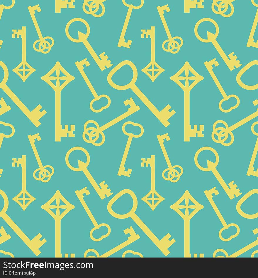 Yellow keys on blue, seamless pattern. Yellow keys on blue, seamless pattern