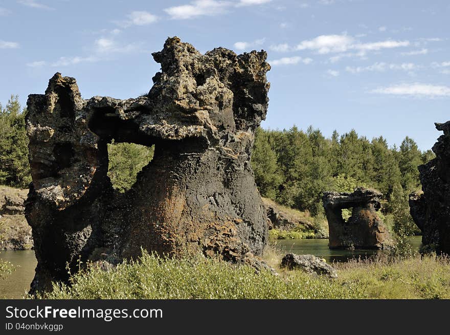 Rock formations at Myvatn lake area, North Iceland. Rock formations at Myvatn lake area, North Iceland.