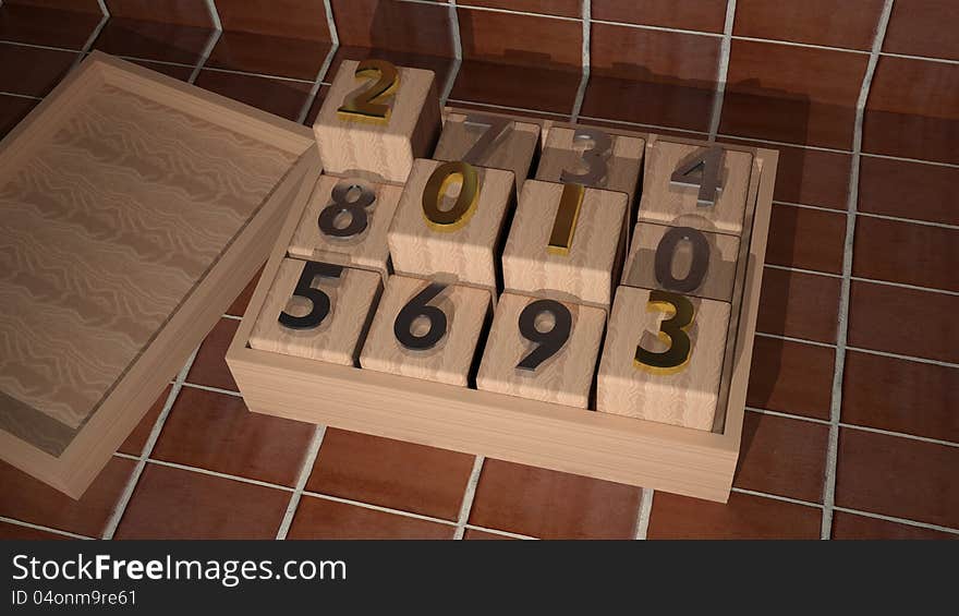 2013 on wooden cubes