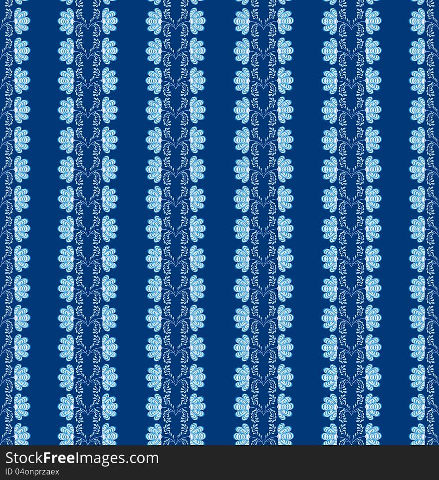 Seamless pattern blue flowers on blue in russian style Gzhel. Seamless pattern blue flowers on blue in russian style Gzhel