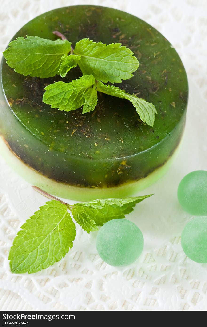 Handmade soap and mint leaves