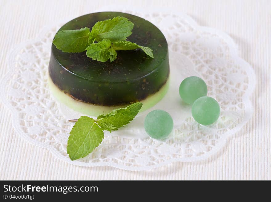 Handmade soap and mint leaves