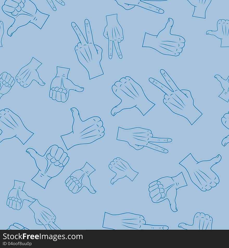 Vector seamless texture of gestures on a blue background. Vector seamless texture of gestures on a blue background