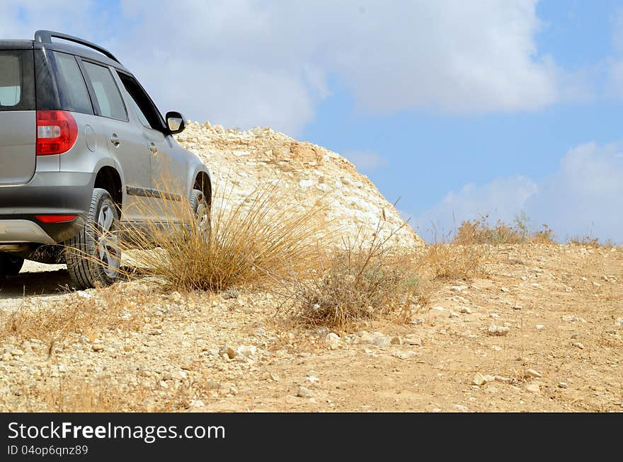 Off-road car in desert Negev, Israel.