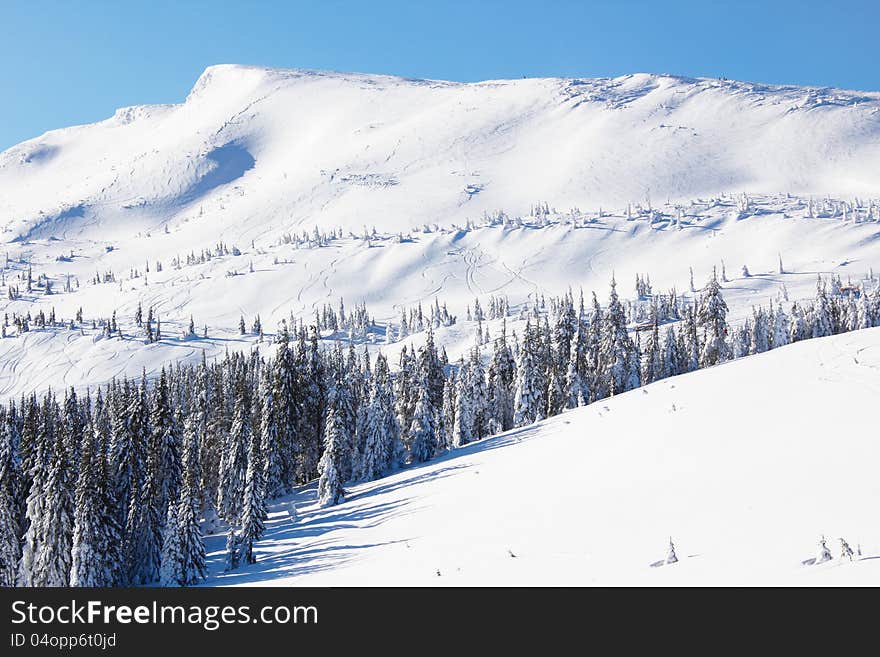 Winter mountains, in the Carpathians in Ukraine