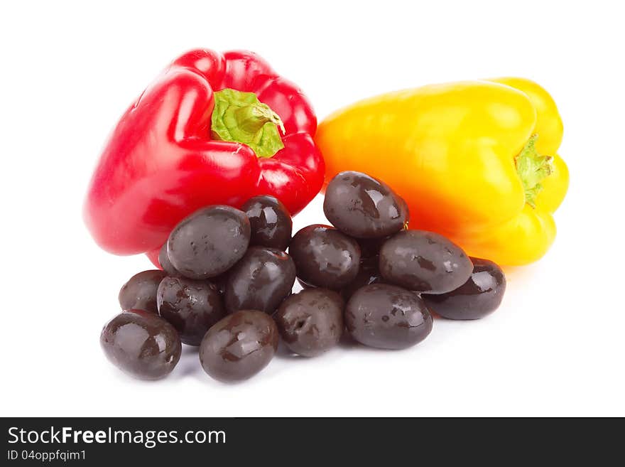 Black olives on white background