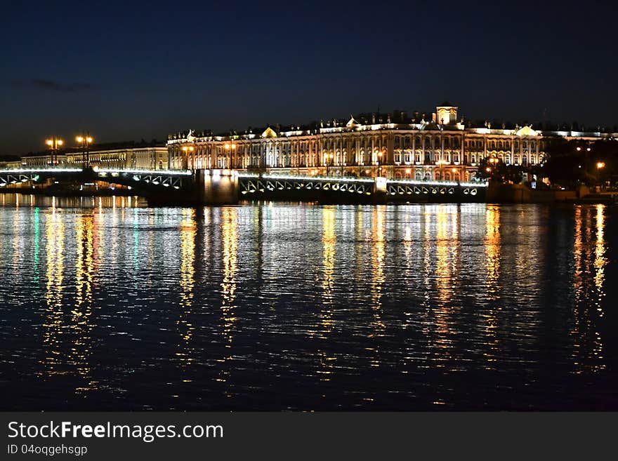 View of the Palace Bridge and Winter Palace at night, St.Petersburg, Russia. View of the Palace Bridge and Winter Palace at night, St.Petersburg, Russia